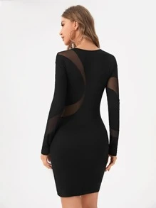 TZC Designer Mesh Insert Bodycon Dress - Black - View 2