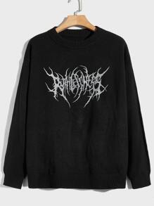 ROMWE MEN Suéter Gráfico De Letras Para Chicos - Negro - Ver 1