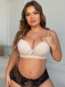 Plus Contrast Lace Underwire Bra - Apricot - View 5