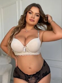 Plus Contrast Lace Underwire Bra - Apricot - View 6