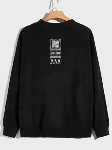 ROMWE MEN Suéter Gráfico De Letras Para Chicos - Negro - Ver 2