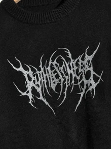 ROMWE MEN Suéter Gráfico De Letras Para Chicos - Negro - Ver 3