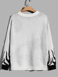 ROMWE MEN Street Life Men Letter Fire Graphic Sweater - White - View 5