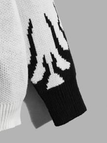 ROMWE MEN Street Life Men Letter Fire Graphic Sweater - White - View 4