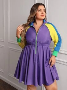 PaintbyShawnDenise Vestido de color combinado de manga raglán - Morado Violeta - Ver 1