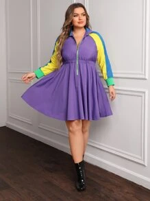 PaintbyShawnDenise Vestido de color combinado de manga raglán - Morado Violeta - Ver 3