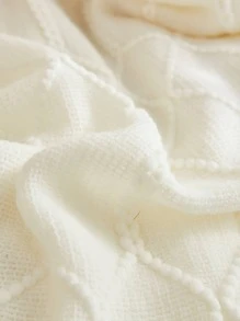1pc Solid Color Tassel Decor Knitted Throw Blanket - Beige - View 3