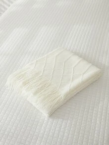 1pc Solid Color Tassel Decor Knitted Throw Blanket - Beige - View 4