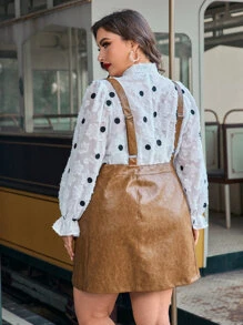 SHEIN Unity Plus Button Front PU Leather Pinafore Skirt - Brown - View 2