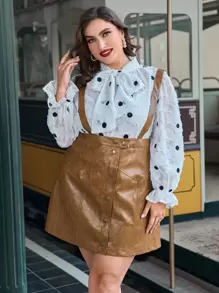 SHEIN Unity Plus Button Front PU Leather Pinafore Skirt - Brown - View 1