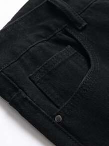 Men Ripped Pocket Zipper Skinny Jeans - Black - View 4