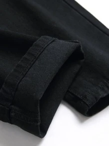 Men Ripped Pocket Zipper Skinny Jeans - Black - View 5