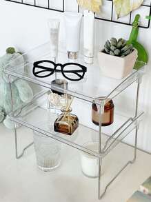 PC Rõ Ràng Có Thể Gập Lại Giá Đựng Đồ, Nhựa Đơn Giản Để Bàn Đa Năng Lưu Trữ Giá Đỡ Hộ Gia Đình - Trong sáng - Xem 2