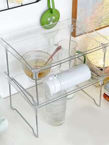 PC Rõ Ràng Có Thể Gập Lại Giá Đựng Đồ, Nhựa Đơn Giản Để Bàn Đa Năng Lưu Trữ Giá Đỡ Hộ Gia Đình - Trong sáng - Xem 1