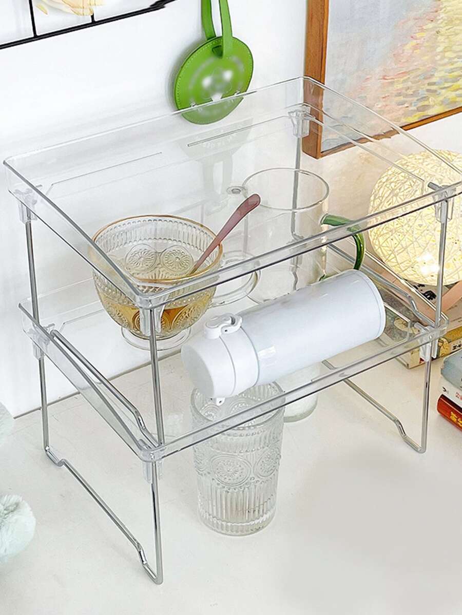 PC Rõ Ràng Có Thể Gập Lại Giá Đựng Đồ, Nhựa Đơn Giản Để Bàn Đa Năng Lưu Trữ Giá Đỡ Hộ Gia Đình - Trong sáng - Xem 1