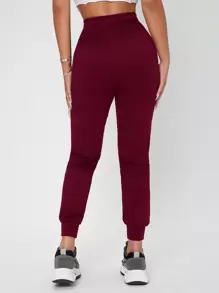 SHEIN PETITE Solid Drawstring Waist Sweatpants - Burgundy - View 2