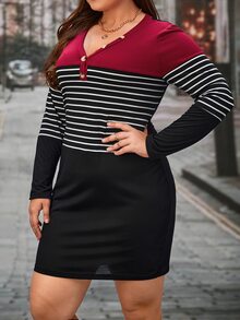 Vestido con estampado de rayas con botón delantero - Multicolor - Ver 4