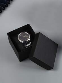 1 Hộp Đựng Đồng Hồ Chắc Chắn, Hộp Đựng Đồng Hồ Giấy Màu Đen Đơn Giản Tổ Chức Để Bàn Làm Việc - màu đen - Xem 2