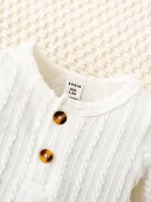 SHEIN Newborn Baby Button Front Bodysuit & Joggers - White - View 3