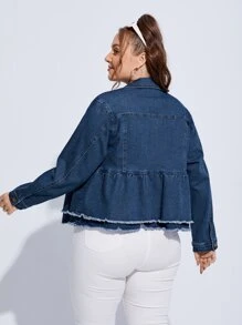 Plus Raw Trim Flap Pocket Denim Jacket - Dark Wash - View 2