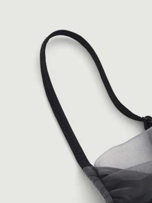 SHEIN MOD Ruched Mesh Cami Top - Dark Grey - View 4