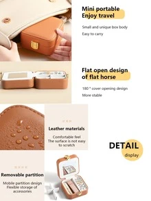 1pc Flower Detail Portable Jewelry Storage Box - Brown - View 3