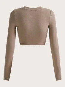 SHEIN EZwear Scoop Neck Crop Tee - Mocha Brown - View 2