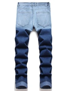 Jeans desgastados y desgarrados con degradado para hombres - Azul lavado medio - Ver 2
