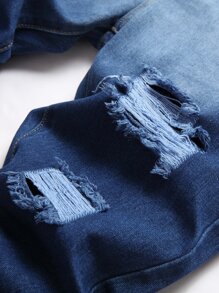 Jeans desgastados y desgarrados con degradado para hombres - Azul lavado medio - Ver 5