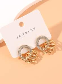 Rhinestone Circle Decor Earrings - Yellow Gold - View 4