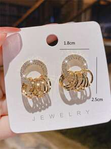 Rhinestone Circle Decor Earrings - Yellow Gold - View 5