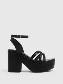 CUCCOO BIZCHIC Woman Shoes Minimalist Chunky Heeled Ankle Strap Versatile Elegant Black Heeled Sandals For Summer Graduation Heels Prom Heels Vacation Shoes Summer Back To School Shoes College Student Shoes Elegant Basics Business Casual Business Chic Halloween Spring Shoes Spring Break Easter - Black - View 2