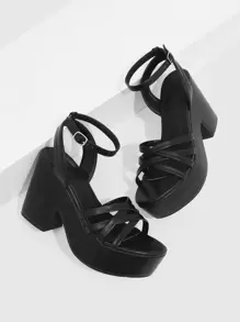 CUCCOO BIZCHIC Woman Shoes Minimalist Chunky Heeled Ankle Strap Versatile Elegant Black Heeled Sandals For Summer Graduation Heels Prom Heels Vacation Shoes Summer Back To School Shoes College Student Shoes Elegant Basics Business Casual Business Chic Halloween Spring Shoes Spring Break Easter - Black - View 4