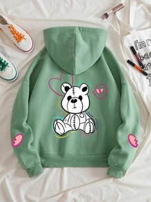 SHEIN EZwear Quần áo thể thao nữ Dây kéo Túi Hoạt hình Giải trí - Màu xanh Bạc hà - Xem 1