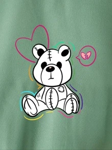 SHEIN EZwear Quần áo thể thao nữ Dây kéo Túi Hoạt hình Giải trí - Màu xanh Bạc hà - Xem 6