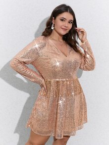Double Crazy Đầm Plus Size mép Dây kéo màu trơn Buổi tiệc - Rượu sâm banh - Xem 4