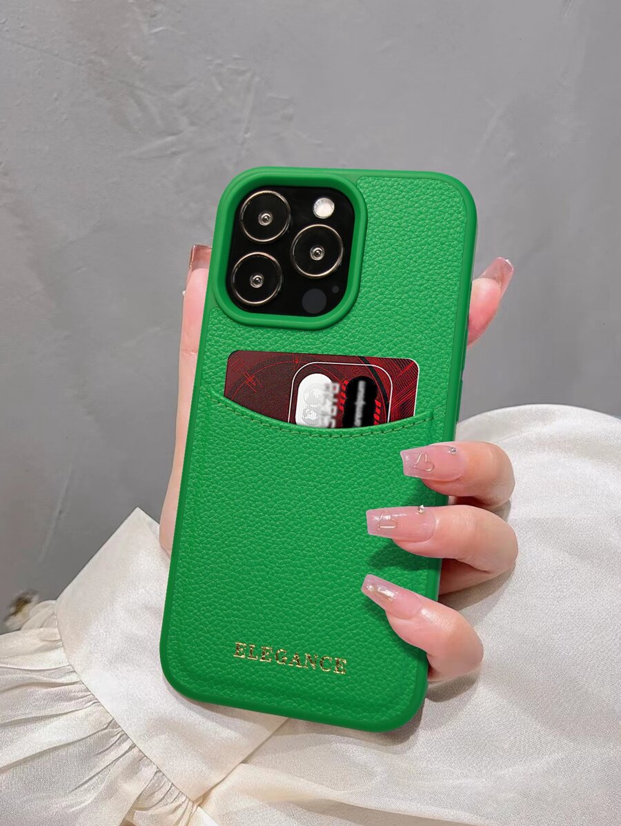 Funda para teléfono con ranura para tarjeta gráfica de letra verde compatible con iPhone15/15Plus/15Pro/15ProMax - Verde - Ver 1
