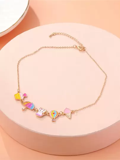 女孩貓和冰激淩裝飾項鍊