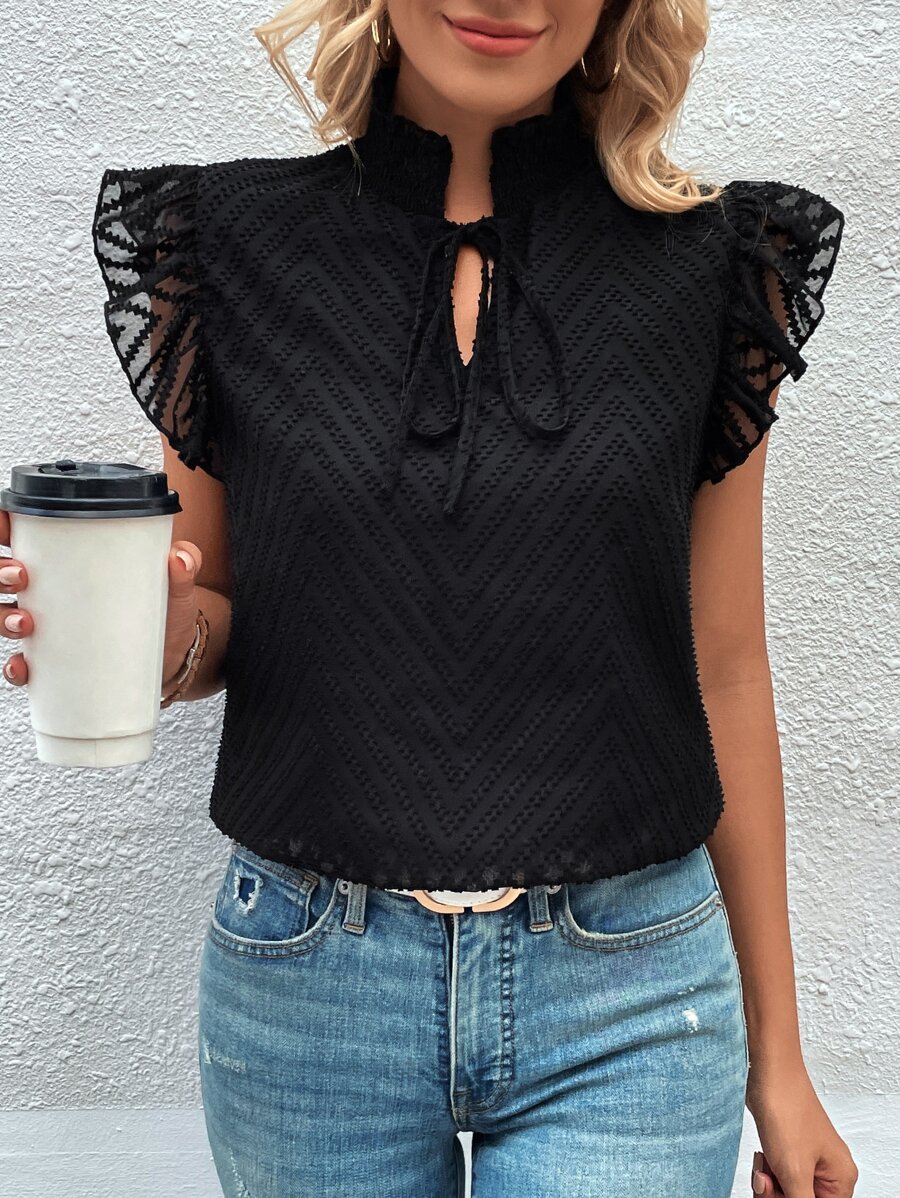 SHEIN Clasi Áo sơ mi nữ Xù màu trơn Thanh lịch - màu đen - Xem 1