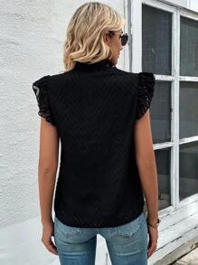 SHEIN Clasi Áo sơ mi nữ Xù màu trơn Thanh lịch - màu đen - Xem 2