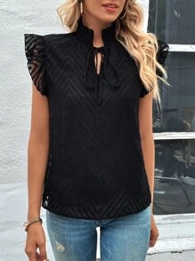 SHEIN Clasi Áo sơ mi nữ Xù màu trơn Thanh lịch - màu đen - Xem 3