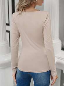 SHEIN Privé Camiseta de cuello barco fruncido - Albaricoque - Ver 2