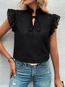 SHEIN Clasi Áo sơ mi nữ Xù màu trơn Thanh lịch - màu đen - Xem 5