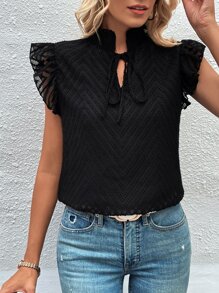 SHEIN Clasi Áo sơ mi nữ Xù màu trơn Thanh lịch - màu đen - Xem 6