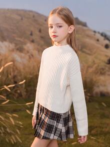 Chicas Jersey de cuello alto de hombros caídos - Blanco - Ver 1