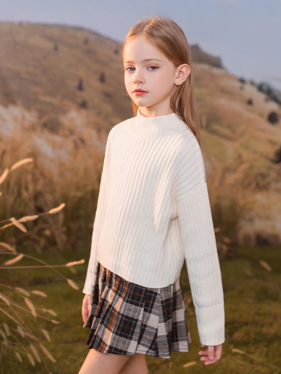 Chicas Jersey de cuello alto de hombros caídos - Blanco - Ver 1