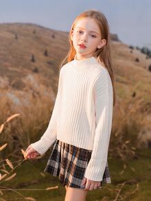 Chicas Jersey de cuello alto de hombros caídos - Blanco - Ver 3