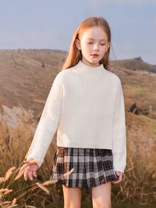 Chicas Jersey de cuello alto de hombros caídos - Blanco - Ver 4