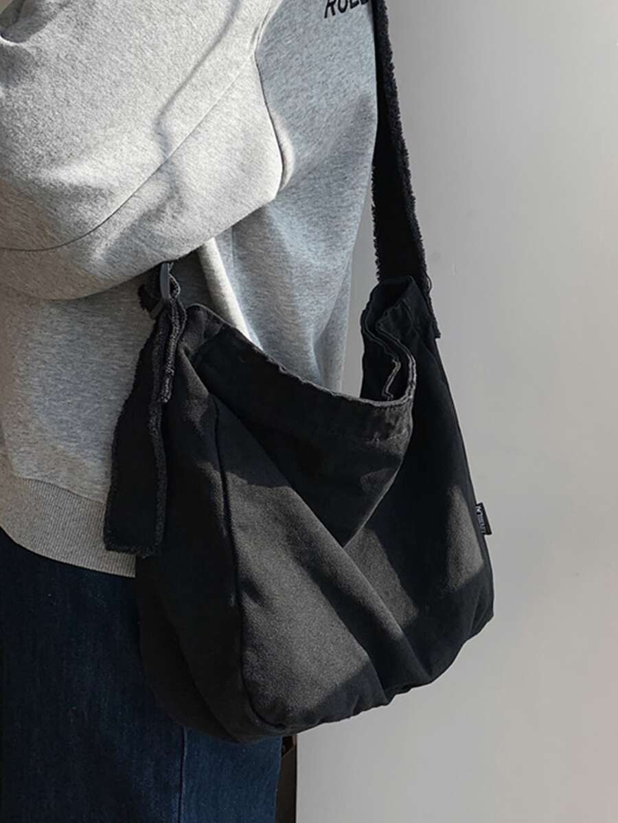 Minimalist Canvas Crossbody Bag - Black - View 1