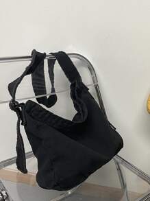 Minimalist Canvas Crossbody Bag - Black - View 3